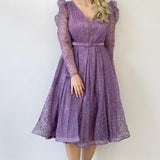 Lilac Midi Glittery Evening Dress