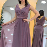 Purple Glittery Tulle Maxi Evening Dress