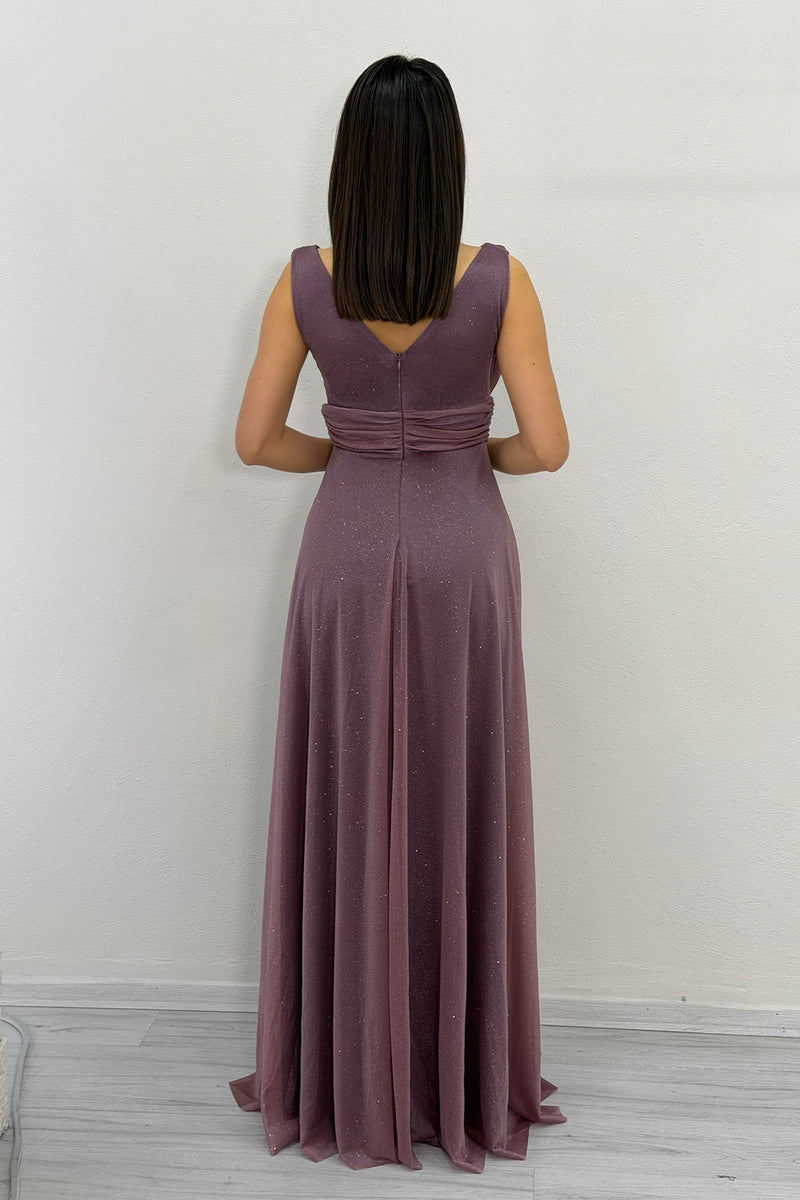 Purple Glittery Tulle Maxi Evening Dress