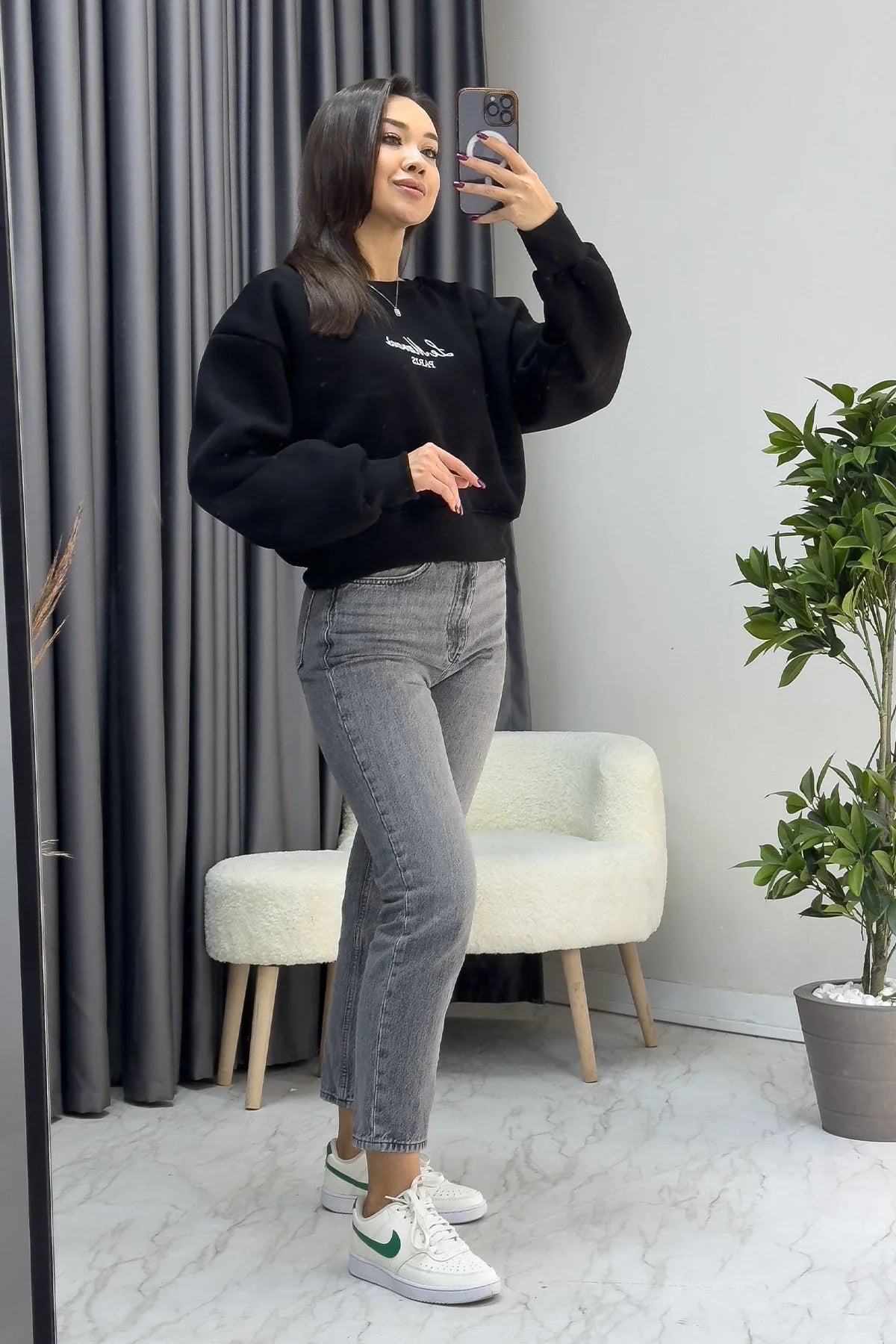 Women's Black Embroidered Sweatshirt