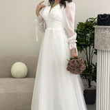 White Asymmetrical Skirt Princess Maxi Evening Dress