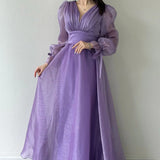 Lilac Asymmetrical Skirt Princess Maxi Evening Dress