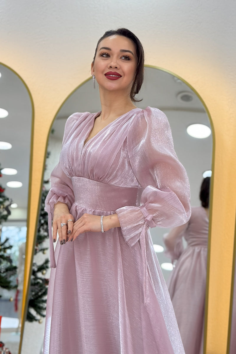 Powder Pink Asymmetrical Skirt Princess Maxi Evening Dress