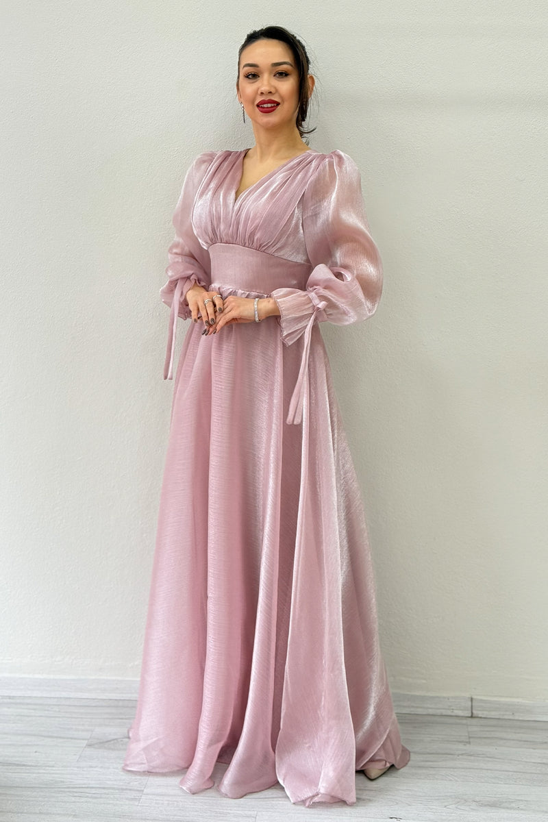 Powder Pink Asymmetrical Skirt Princess Maxi Evening Dress