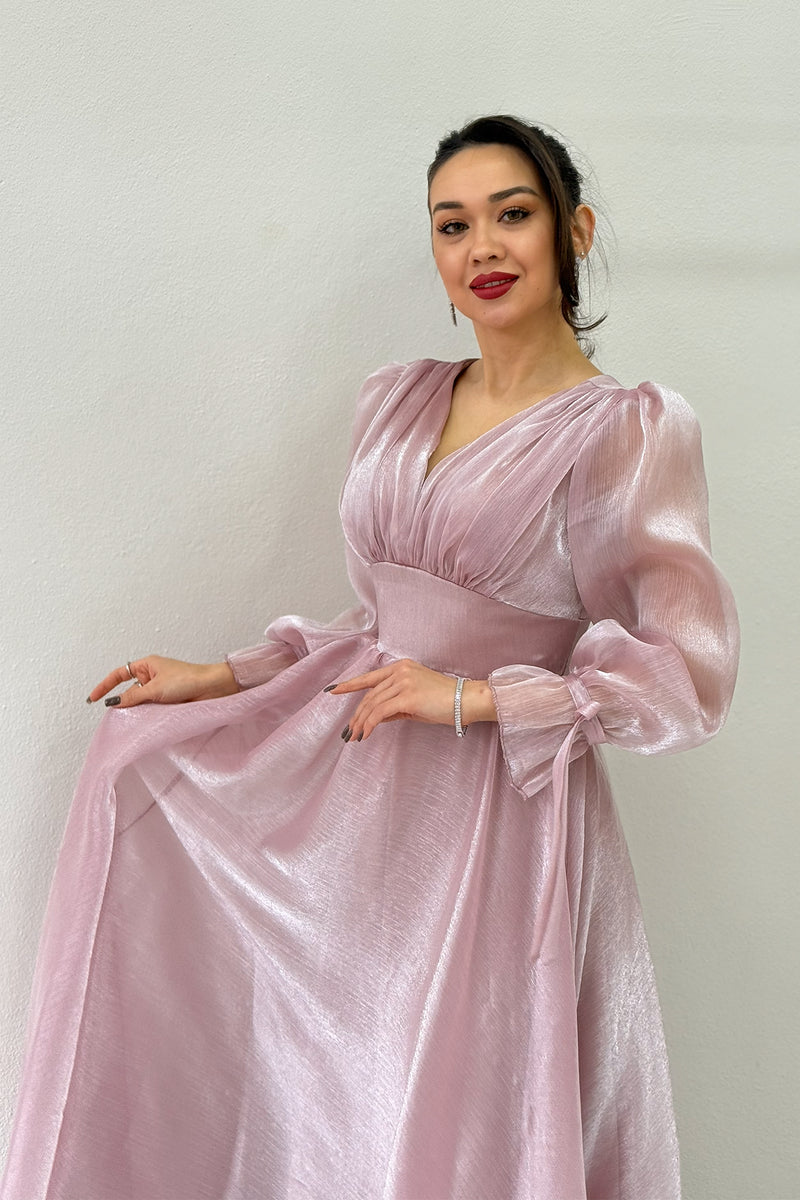 Powder Pink Asymmetrical Skirt Princess Maxi Evening Dress