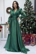 Emerald Green Asymmetrical Skirt Princess Maxi Evening Dress