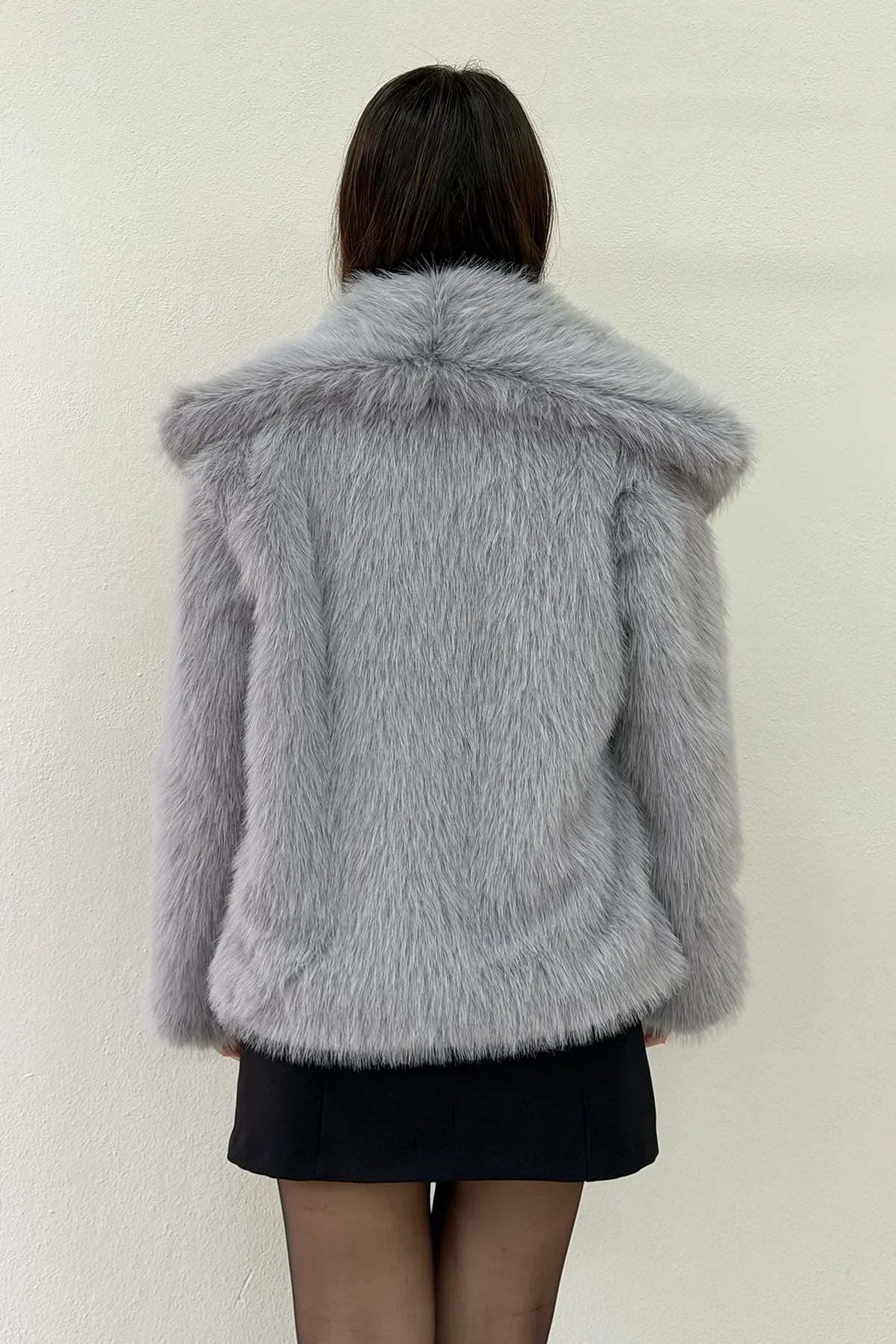 Women's Gray Necklı Yeni Sezon Yumuşak Plush Fur Coat