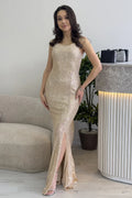 Beige Maxi Sequin Evening Dress