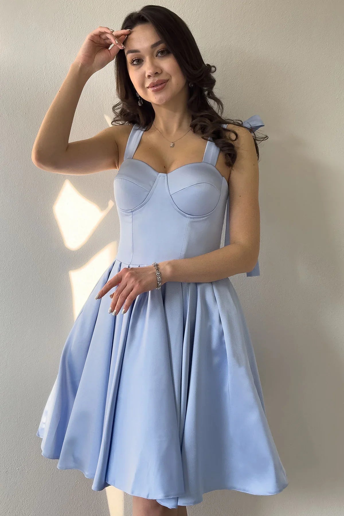 Women's Baby Bluesi Omuz Bağlama Detail Flared Evening Gown