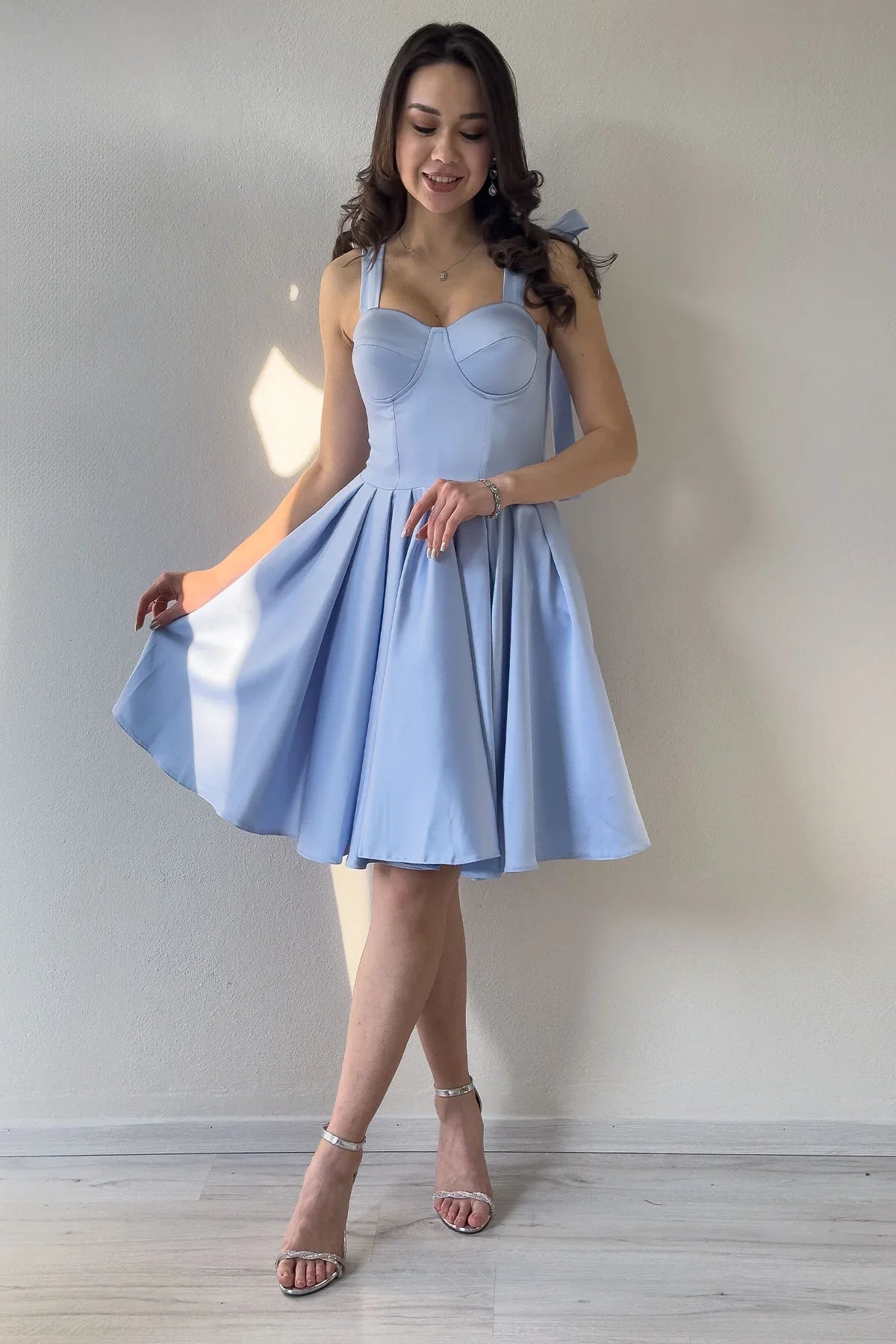 Women's Baby Bluesi Omuz Bağlama Detail Flared Evening Gown