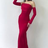 Rotes trägerloses Abendkleid aus Satin mit Meerjungfrauensaum