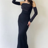 Schwarzes trägerloses Abendkleid aus Satin mit Meerjungfrauensaum