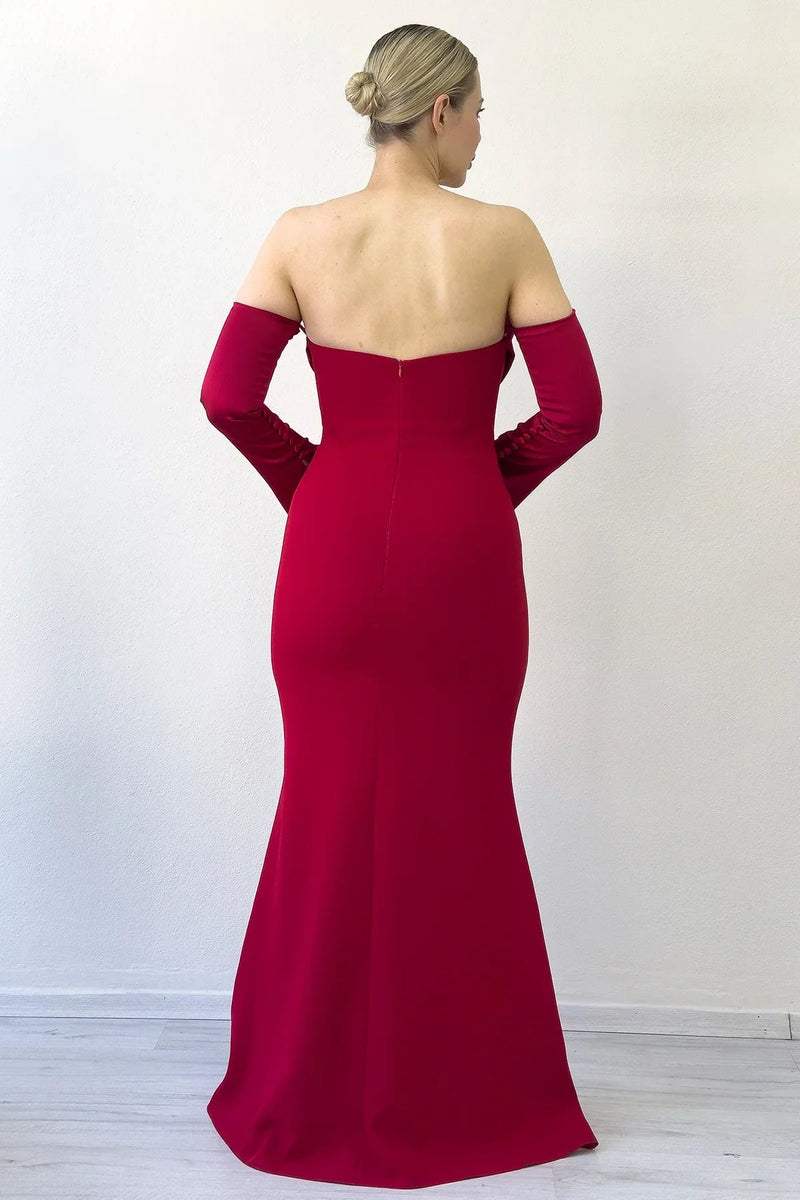 Rotes trägerloses Abendkleid aus Satin mit Meerjungfrauensaum