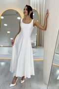 White Midi Satin Evening Dress