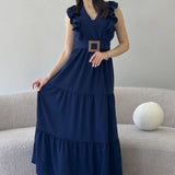Navy Blue Sleeveless Midi Dress