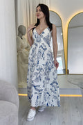White Thin Strapped Patterned Dress