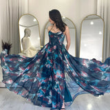 فستان سهرة ماكسي من الشيفون بلون أخضر بترولي بأشرطة رفيعة