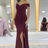Burgundy Glitter Fabric Maxi Evening Dress