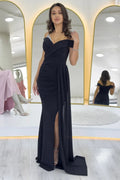 Black Glitter Fabric Maxi Evening Dress
