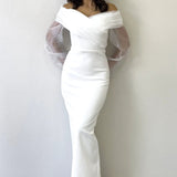 Weißes Maxi-Abendkleid aus Tüll