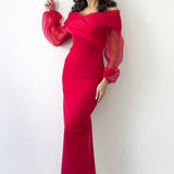 Rotes Maxi-Abendkleid aus Tüll