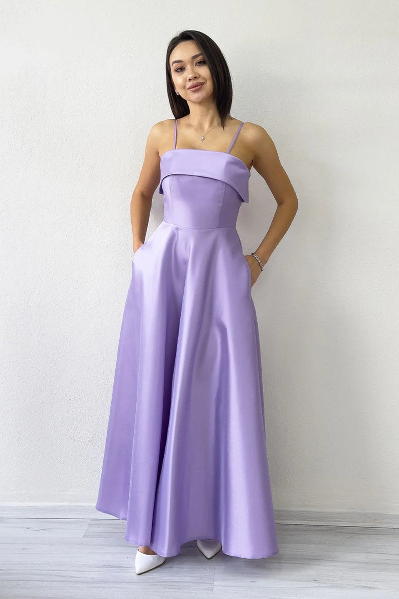 Women's Lilac İnce Strap Cep Detail Evening Gown