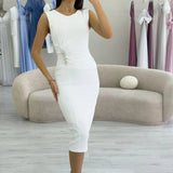 White Midi Pencil Evening Dress