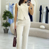 Beige Weste und Hose Set