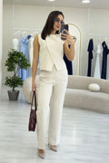 Beige Weste und Hose Set
