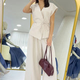 Cream Wide Leg Vest Set