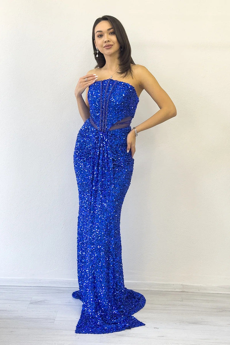 Women's Saxe Bluesi Strapless Bel Decollete Sequin Evening Gown