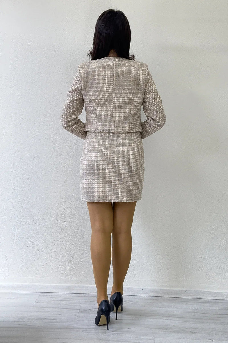 Women's Mink İnci Detail Jacket Skirt Two-Piece Set