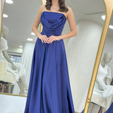 Navy Blue Strapless Maxi Evening Dress