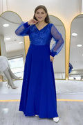 Saxe Blue Sequin Maxi Evening Dress