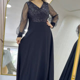 Black Sequin Maxi Evening Dress