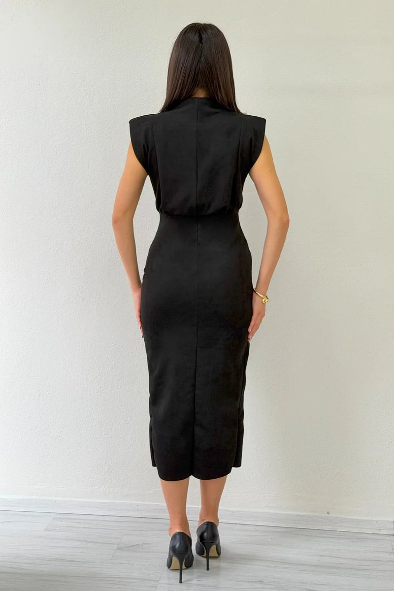 Women's Black Vatkalı Draped Suede Dress