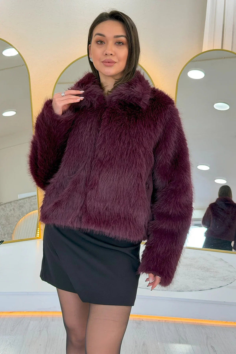 Women's Short Plum Faux Fur Jacket