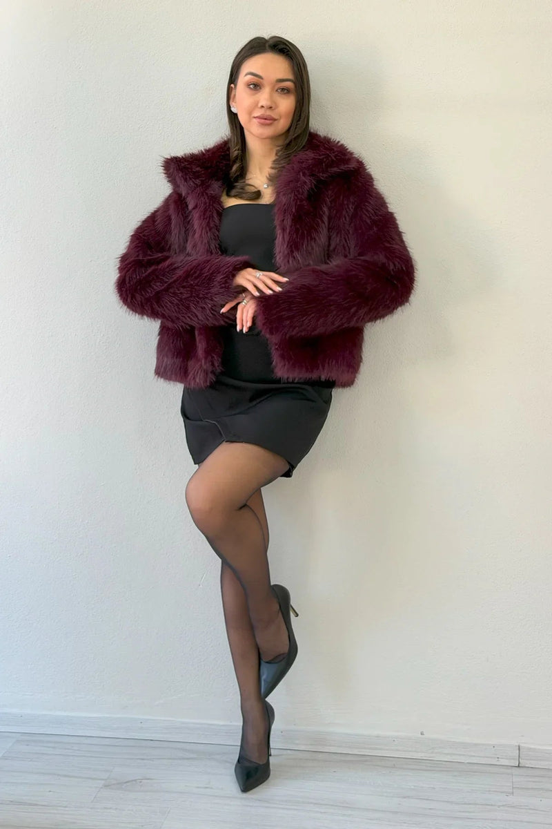 Women's Short Plum Faux Fur Jacket
