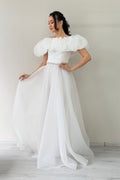 White Ruffled Collar Stone Belt Detail Tulle Wedding Princess Dress