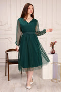 Emerald Green Polka Dot Belted Tütü Plus Size Dress