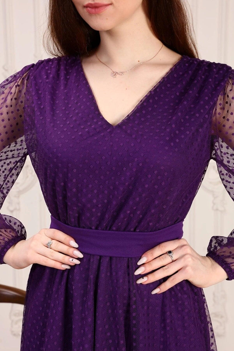 Purple Polka Dot Belted Tütü Plus Size Dress