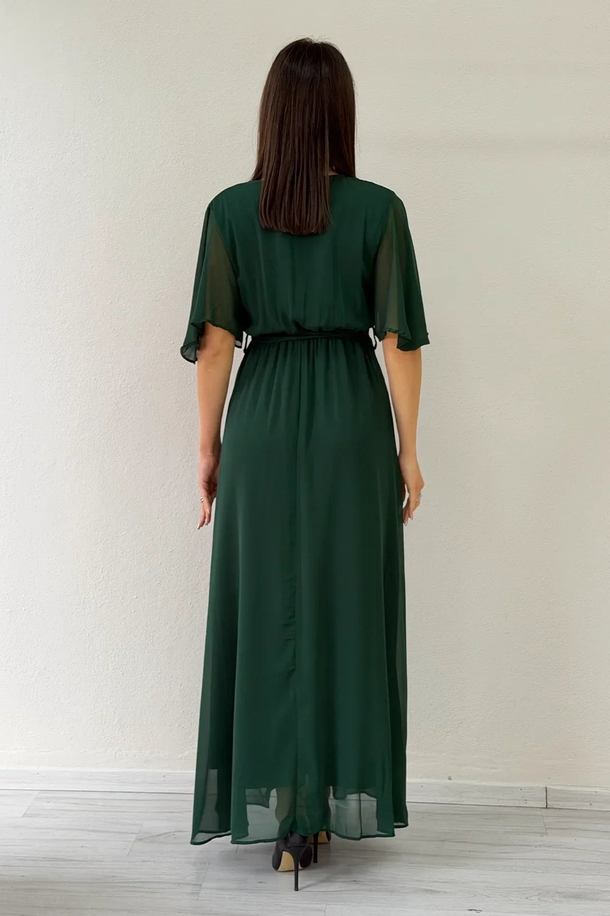 Women's Emerald Green Short Sleeve Chiffon Dress