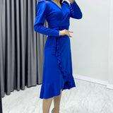 Saxe Blue Crepe Cross-Over Plus Size Dress