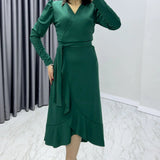 Emerald Green Crepe Cross-Over Plus Size Dress