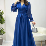 Blue Asymmetrical Skirt Princess Maxi Evening Dress