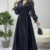 Black Asymmetrical Skirt Princess Maxi Evening Dress