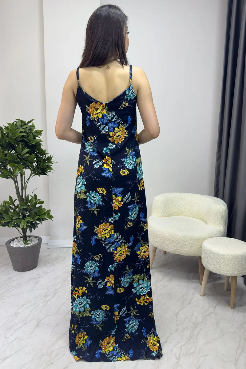 Women's Strap Blue Çiçek Dress