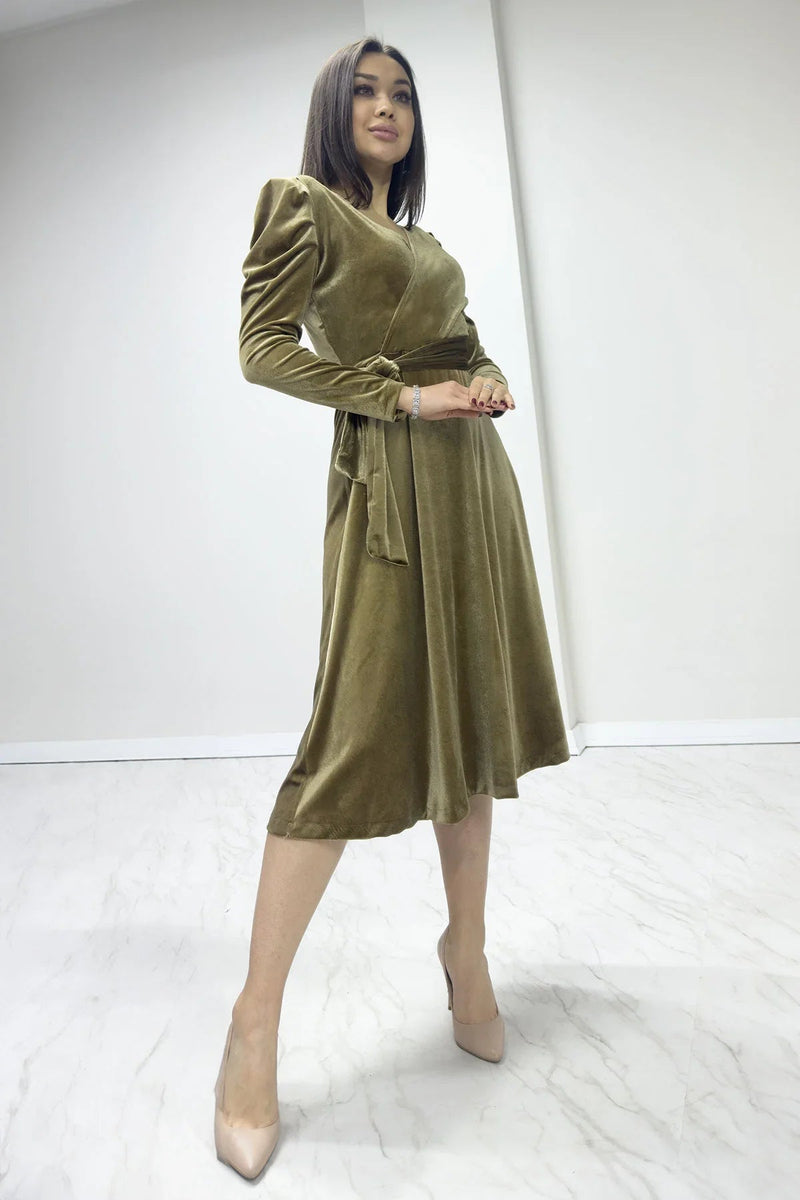 Women's Bal Köpüğü Karpuz Sleeve Wrap Velvet Belted Plus Size Dress