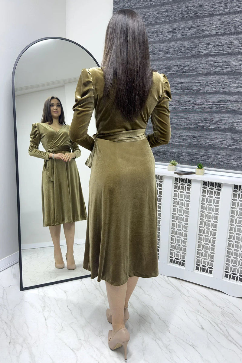 Women's Bal Köpüğü Karpuz Sleeve Wrap Velvet Belted Plus Size Dress