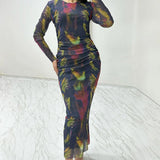 فستان تول متوسط ​​الطول بنقشة باتيك